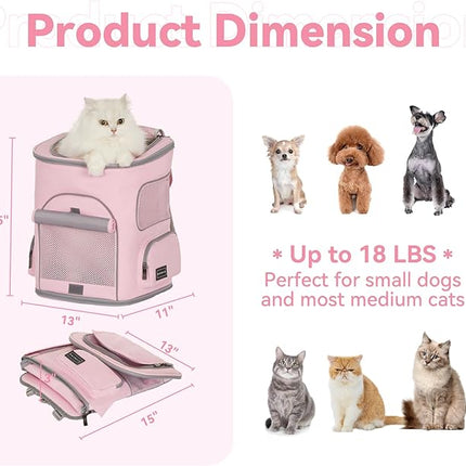 PETSFIT Pet Carrier Backpack with Upgraded Waist Protection, Cat Carrier Backpack Designed for Small Dogs/Cats, Fully Ventilated Collapsible Dog Backpack for Outdoor Traveling Hiking Camping, Pink