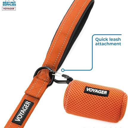 Best Pet Supplies Dog Poop Bag Holder Leash Attachment with 15 Bags, Orange, Reusable Mesh Dispenser Pouch for Travel, Walking, Park, and Outdoor Use, Soft and Durable with Clip-On