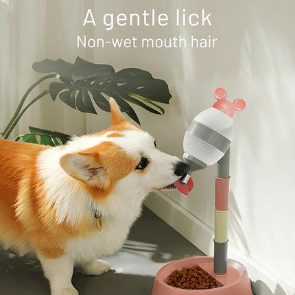 NACOCO Pet Standing Water Dispenser - Cat Dog Standing Bowl with Detachable Pole Automatically Feeding Water Height Adjustable(Grey-Pink Ear)