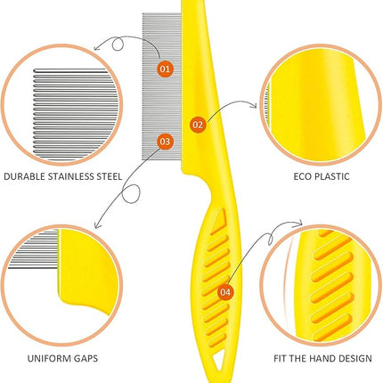 6 Pieces Pet Lice Combs Dog Grooming Flea Cat Tear Stain Comb for Removal Dandruff, Hair Stain, Nit(Pink, Yellow, Dark Blue, Green, Blue, Orange)