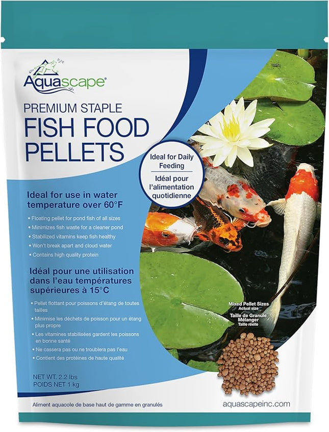 Aquascape Premium Staple Pond and Koi Fish Food, Mixed Pellet Size, 2.2-Pounds