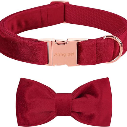 ARING PET Velvet Dog Collar-Soft Bowtie Dog Collars with Metal Buckle, Cute&Comfortable Christmas Red Dog Collar with Bow for Small Medium Large Dogs