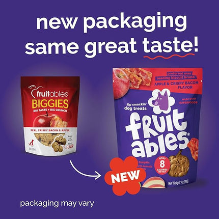 Fruitables Baked Dog Treats, Healthy Pumpkin Treat for Dogs, Low Calorie & Delicious, Free of Wheat, Corn and Soy, Made in the USA, Apple and Crispy Bacon Flavor, 12oz