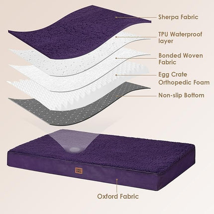 EHEYCIGA Orthopedic XXL Dog Beds for Jumbo Dogs with Removable Washable Cover, Purple, 50x36