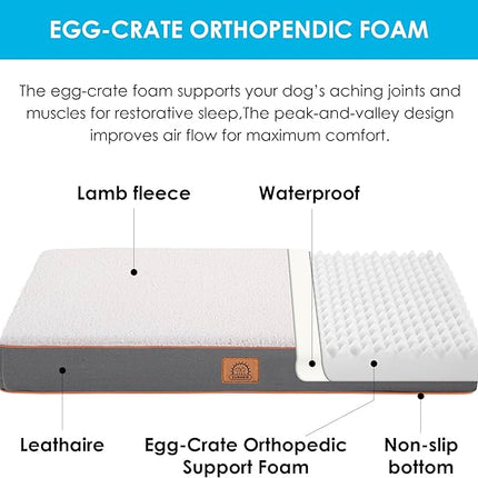 Sunheir Extra Large Dog Bed - Orthopedic Bed with Removable Waterproof Cover, Machine Washable, Egg Crate Foam, XL(41"X27"X3"), Light Grey