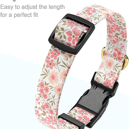 Rnivvi Dog Collar for Small Dogs, Cute Floral Heavy Duty Adjustable Puppy Collar with Quick Release Buckle for Girl & Female, Pet Accessories for Walking Running, XS Length 5/8" Width, Pink White