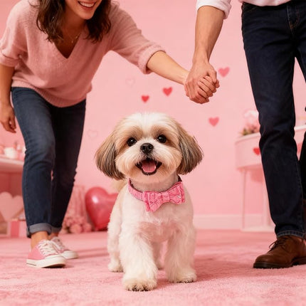 EXPAWLORER Dog Collar and Leash Set - Pink Bowknot Dog Bow Tie and Dog Bandana Collar with Bell, Dog Leash Tangle Free, Adjustable Collars for Small Medium Large Dogs Cats, Holiday Ideal Gift, S