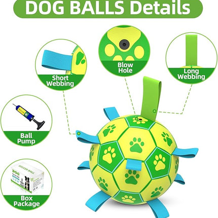 QDAN Dog Toys Soccer Ball, Dog Tug Toy, Water Toy, Durable Balls for Small Medium Dogs-Green Yellow(6 inch)