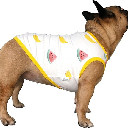 iChoue 100% Breathable Cotton French Bulldog Halloween Cartoon T Shirts Cute Clothes for Medium Dogs Vest Tank Tops Frenchie Pug Small Puppy English Boston Terrier Watermelon Banana - Large