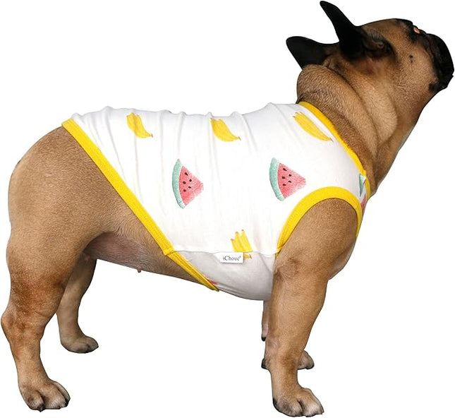 iChoue 100% Breathable Cotton French Bulldog Halloween Cartoon T Shirts Cute Clothes for Medium Dogs Vest Tank Tops Frenchie Pug Small Puppy English Boston Terrier Watermelon Banana - Large