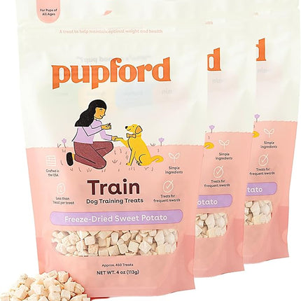 Pupford Freeze Dried Training Treats for Dogs & Puppies, 1400+ One Ingredient Bites (Sweet Potato, 4 oz, 3 Pack)