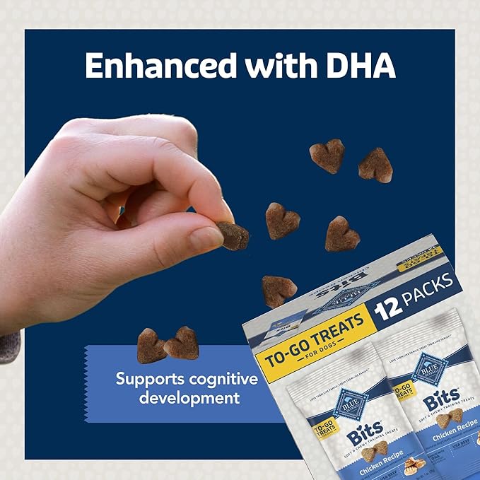 Blue Buffalo BLUE Bits Natural Soft Moist Training Dog Treats TOGO Chicken Recipe Bags, contains Twelve (12) oz bags