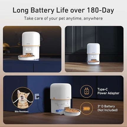 Automatic Cat Feeders - 3L Cat Food Dispenser Easy to Use, Timed Automatic Pet Feeder with Over 180-day Battery Life, 1-6 Meals Dry Food Programmable Portion Control Also for Dogs