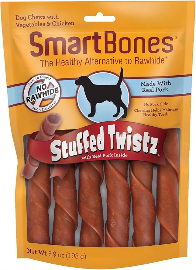 SmartBones Stuffed Twist Sticks with Pork, 6 Count, 6.9 Ounces, Rawhide-Free Chews for Dogs Made with Real Chicken and Real Pork
