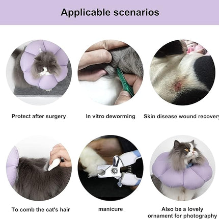 Cat Cone Collar,Cute Waterproof Cat Recovery Collar,Anti-Bite Lick Wound Healing Safety Elizabethan e Collar for Cats,Purple Flower All-Season Style…