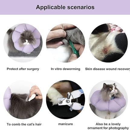 Cat Cone Collar,Cute Waterproof Cat Recovery Collar,Anti-Bite Lick Wound Healing Safety Elizabethan e Collar for Cats,Purple Flower All-Season Style…