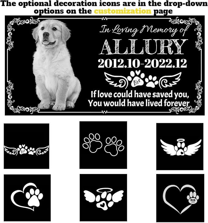 Dog Headstone,Pet Memorial Stone,Black Granite Memorial Garden Stone Engraved with Photo,Pet Headstones Personalized Pet Memorial Stones for Dog,Cat Tombstone (Dog Headstone)