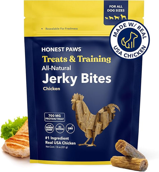 Honest Paws Dog Jerky Treats - All-Natural Jerky Dog Treats for Training Pets - Human Grade Bites - Real USA Chicken