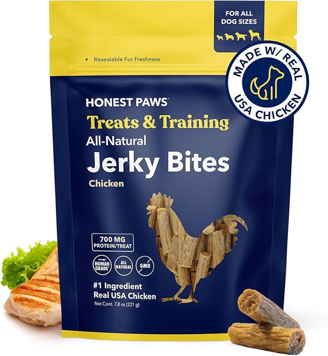 Honest Paws Dog Jerky Treats - All-Natural Jerky Dog Treats for Training Pets - Human Grade Bites - Real USA Chicken