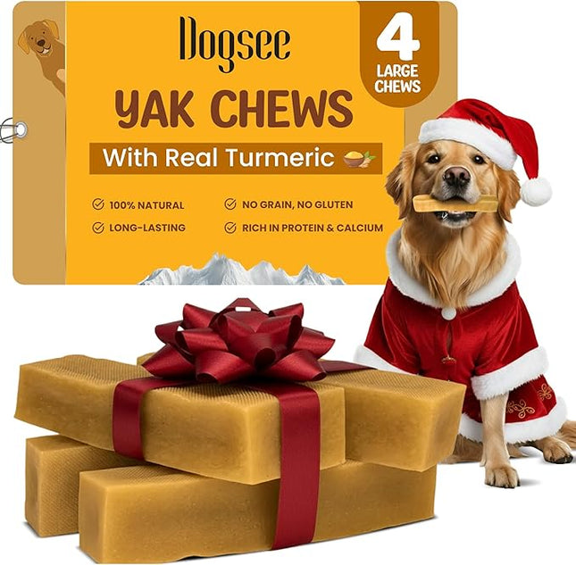 Dogsee Yak Cheese Himalayan Dog Chews with Turmeric 1lb (Large - 4 Bars) | 100% All Natural | Treats for Large Breed | Dog Chews Long Lasting for Joint Inflammation | High Protein | Dental Sticks