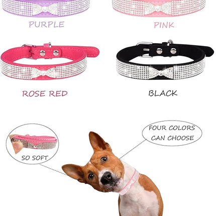 Dog Collar for Small Dogs, Adjustable Leather Suede Bling Dog Collars，Pink Dog Collar Cat Collar, Rhinestone Dog Collar (M, black4)