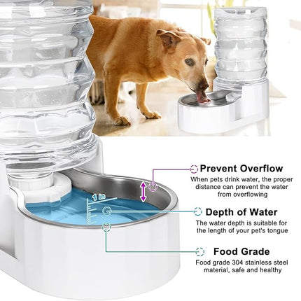 RIZZARI Automatic Gravity Pet Waterer: 6.5L White Stainless Steel Water Dispenser - Large Capacity with Triple Filter and Specialized Brush for Senior Dogs with Spinal Issues - for Living Room Bedroom