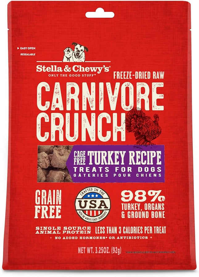 Stella & Chewy's Freeze-Dried Raw Dog Treats - Carnivore Crunch for Training - Natural Limited Ingredient, Grain-Free - Perfect for Picky Eaters - Turkey Recipe - 3.25 oz Bag