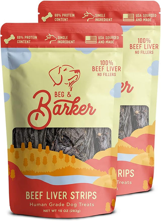 Beg & Barker Beef Liver Jerky for Dogs (10 Ounce, Pack of 2) - Dog Training Treats - Natural Dog Treats Made in The USA - Grain Free, Diabetic-Friendly, High Protein, Sugar-Free