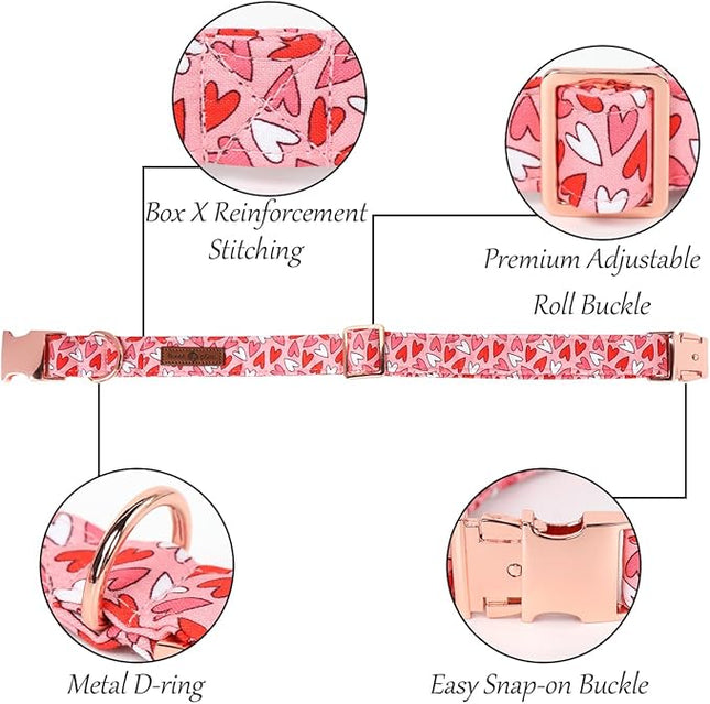 Lionet Paws Dog Collar with Bowtie, Sailor Bow, Metal Buckle, Adjustable, Small, Red, Pink, Detachable Stylish Bowtie, Fits Dog Neck 10-16 Inches