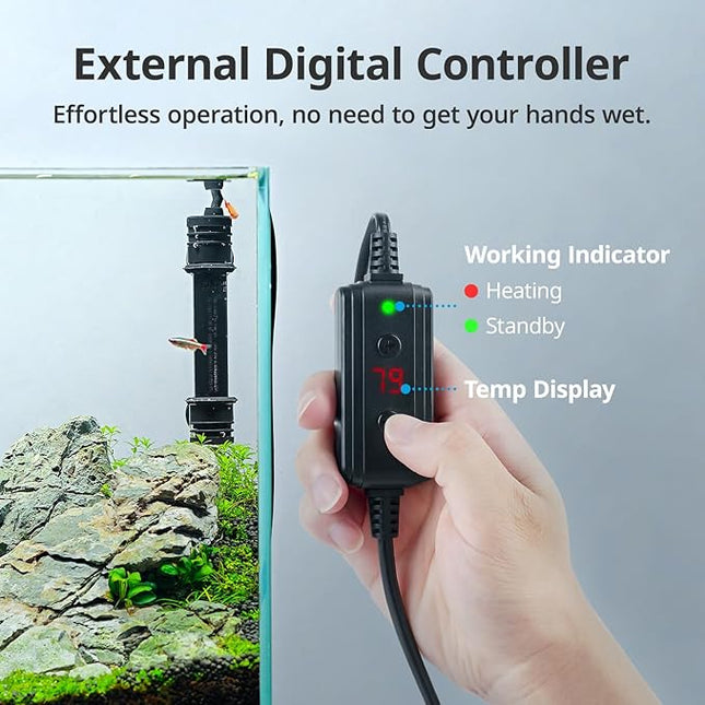 NICREW 50W Aquarium Heater with Temperature Adjustable Controller & Dual Sensors, 5-10 Gallon Submersible Fish Tank Heater, Overheat Protection