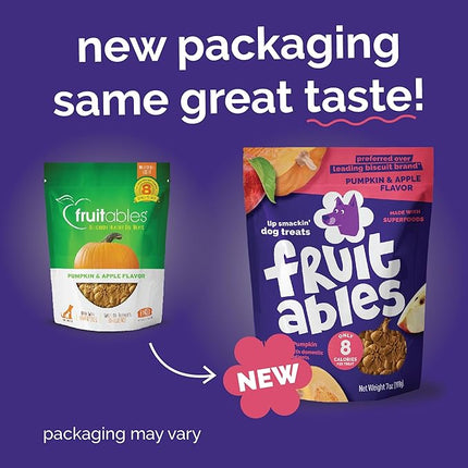 Fruitables Baked Dog Treats, Healthy Pumpkin Treat for Dogs, Low Calorie & Delicious, No Wheat, Corn or Soy, Made in the USA, Pumpkin and Apple Flavor, 7oz