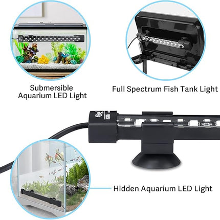 hygger 24/7 Mode Submersible Aquarium LED Light, Full Spectrum Hidden Fish Tank Light with 3 Rows Beads 7 Colors Auto On Off Sunrise-Daylight-Moonlight, Adjustable Timer Brightness 12W