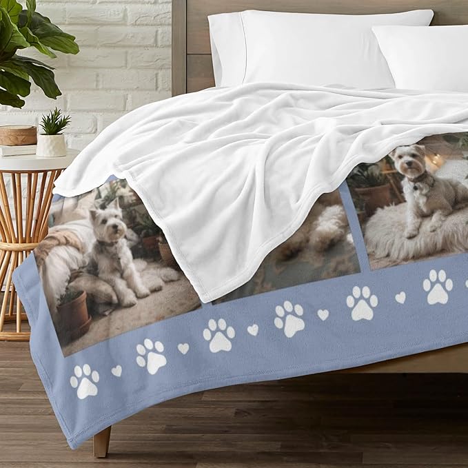 Artsadd Custom Dog Photo Blanket Personalized Pet Memorial Blanket with Pictures & Name - Memorial Gifts for Loss of Dog Cat, Pet Sympathy Remembrance Gifts, in Loving Memory Blanket