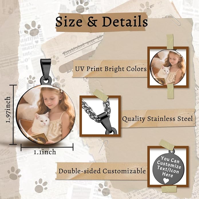 Custom Pet Necklace, Personalized Dogs Necklaces for Women, Dogs Remembrance Jewelry, Picture Necklace Personalized Photo, Customized Dog Memorial Gifts for Loss of Dog