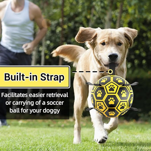 Diman Dog Balls Toys: Soccer Balls for Dogs with Straps, Outdoor Dog Toys, Waterpool Ball, Interactive, Training, Pet Birthday Gifts for Smll Medium Large (Black,Yellow)