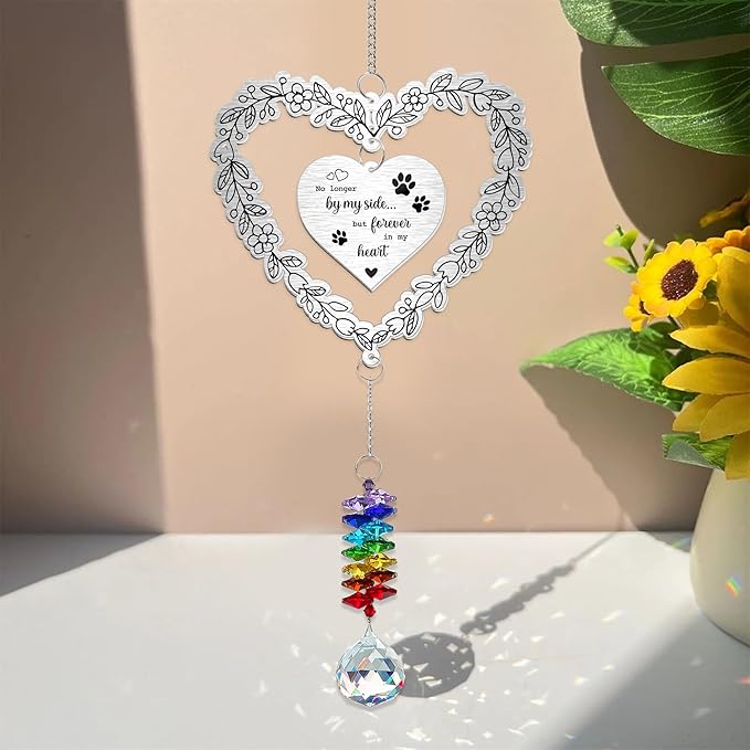 Personalized Dog Memorial Aluminum Suncatcher Ornament – No Longer by My Side But Forever in My Heart – Custom Pet Portrait Remembrance Gift for Dog Loss, Pet Memorial Decor