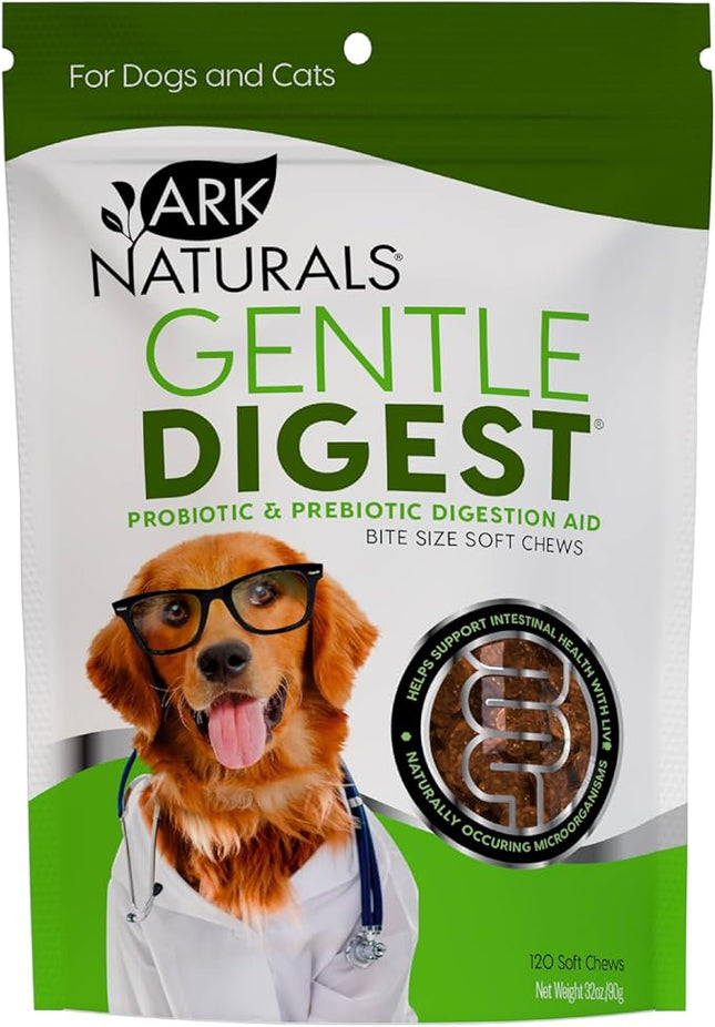 ARK NATURALS Gentle Digest Soft Chews, Vet Recommended Dog and Cat Prebiotics and Probiotics, Digestive and Immune System Support, 120 Count, greens, 326002