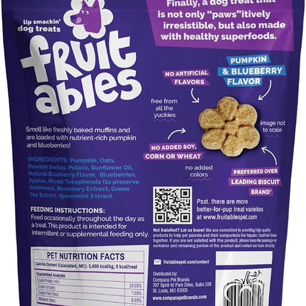 Fruitables Baked Dog Treats, Healthy Pumpkin Treat for Dogs, Low Calorie & Delicious, No Wheat, Corn or Soy, Made in the USA, Pumpkin and Blueberry Flavor, 12oz