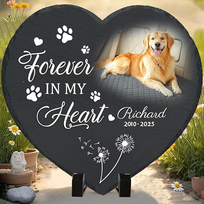Personalized Pet Memorial Stone - Custom Dog Grave Marker with Name & Photo - Sympathy Gifts for Loss of Beloved Dog - Cemetery Decor - Rainbow Bridge Memorial for Dogs (Style C)