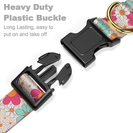 Rnivvi Dog Collar for Medium Dogs, Cute Heavy Duty Adjustable Puppy Collar with Quick Release Buckle for Girl & Female, Pet Accessories for Walking Running, M Length 1" Width, Hand Drawn Flowers