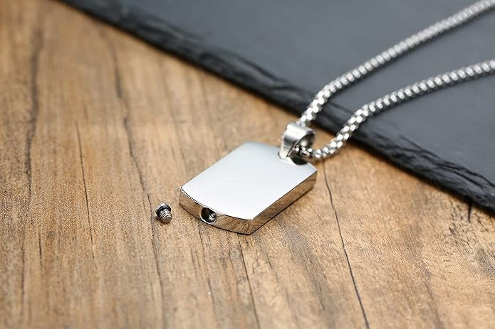 VNOX Personalized Customizable Photo Text Cremation Urn Necklace for Ashes Holder Dog Tag Pendant Family Pet Memorial Keepsake Jewelry for Men Women