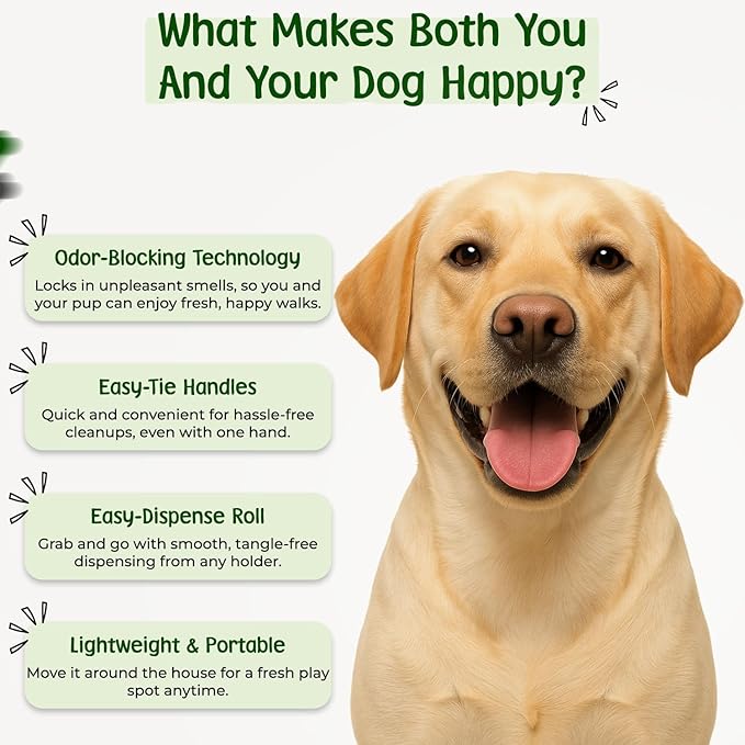 PAWLINE Dog Poop Bags Rolls - Leak-Resistant Doggy Waste Bag - Poop Bag for Dogs Compostable - Easy-Tear Rolls Unscented Green Dog Trash Bag for Poops - Extra Thick Pet Waste Roll