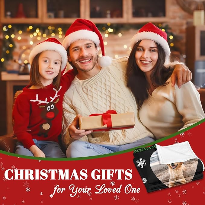 Custom Christmas Dog Blanket Gifts, Personalized Pet Blanket with Name, Customized Throw Blanket with Photo Name, for Pet Lovers, Dog Memorial Gifts for Loss of Cats Dogs