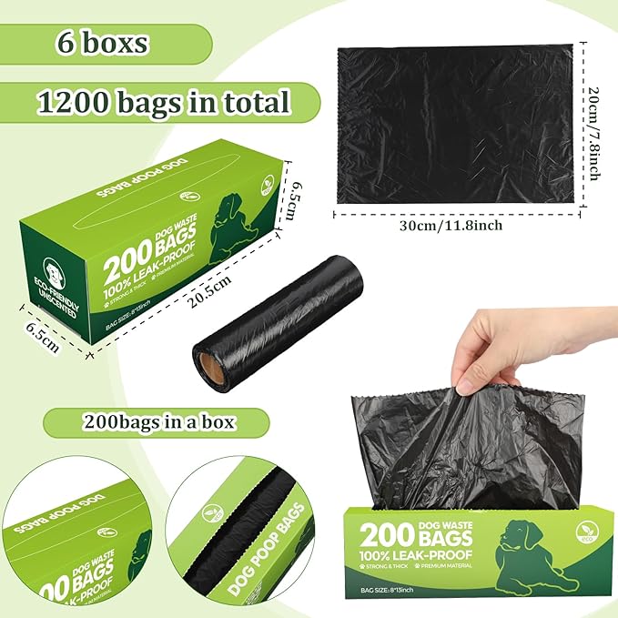 Sherr 6 Boxes Dog Poop Bags Bulk Leak Proof Dog Waste Bags Doggy Poop Bags Pet Waste Bags for Puppy Pets Outdoor Walking and Travel