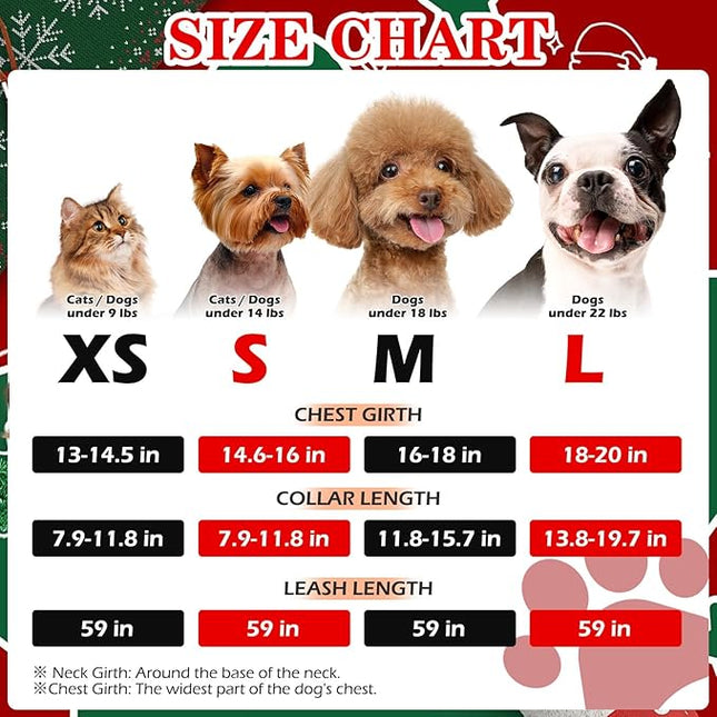 EXPAWLORER Christmas Puppy Harness - Dog Collar and Leash - Soft Mesh Padded Adjustable Step in Small Dog Vest Harness No Pull, Reflective Escape Proof for Outdoor Walking, Red S