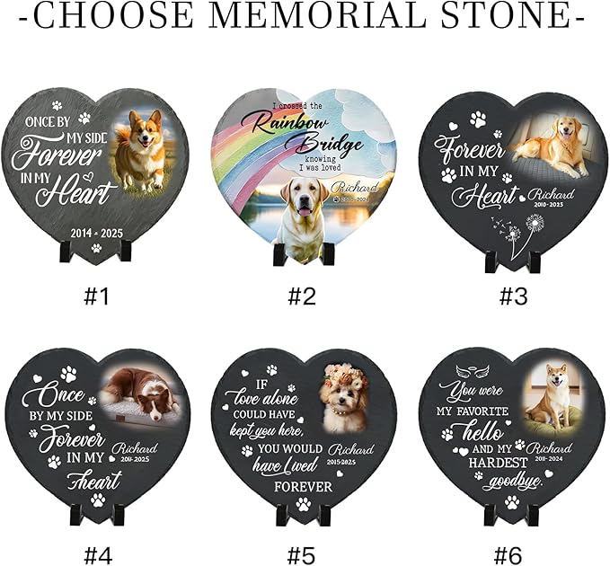 Personalized Pet Memorial Stone - Custom Dog Grave Marker with Name & Photo - Sympathy Gifts for Loss of Beloved Dog - Cemetery Decor - Rainbow Bridge Memorial for Dogs (Style B)