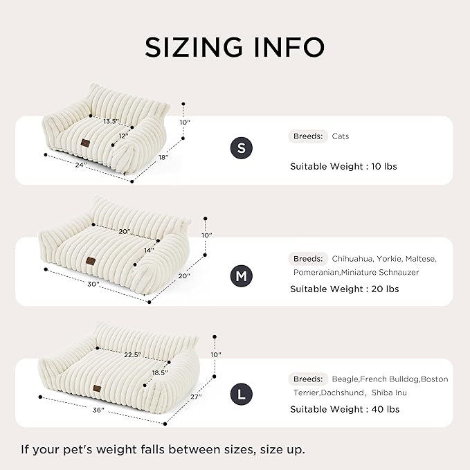 Bedsure Cute Cat Couch for Pets - Fluffy Cat beds with Premium Soft Corduroy Fleece, Fuzzy Cats beds for Indoor Cats with Removable Washable Cover, Supportive Pet Sofa, 24inch, Cream