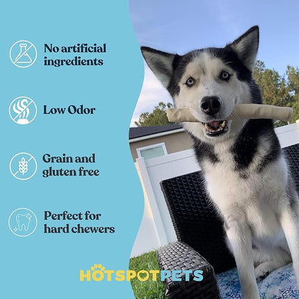 hotspot pets 8-9 Inch Large Rawhide Dog Chew Bones - Made from Grass Fed Cows - Great for Dental & Oral Care for Aggressive Chewers Large Dogs