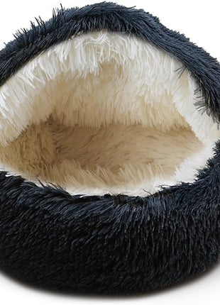 Cat Bed for Indoor Cats, Calming Cozy Cave with Self-Warming Plush, Entire Bed Machine Washable & Anti-Slip Base, Breathable Pet Bed for Small Cats&Dogs All Seasons (Dark Gray, 24 * 24inch)