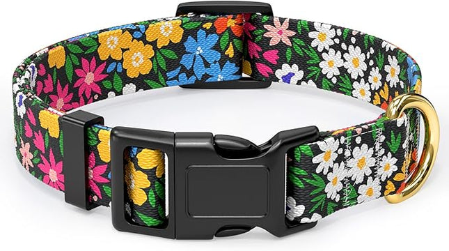 Rnivvi Dog Collar for Small Dogs, Cute Floral Heavy Duty Adjustable Puppy Collar with Quick Release Buckle for Girl & Female, Pet Accessories for Walking Running, XS Length 5/8" Width, Vibrant